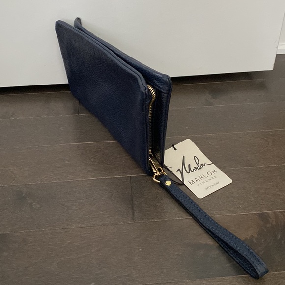 New, never worn navy blue Marlin Firenze leather wristlet/clutch. - Picture 3 of 7